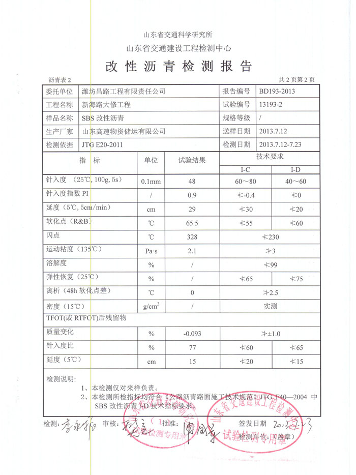 改性瀝青檢測報告